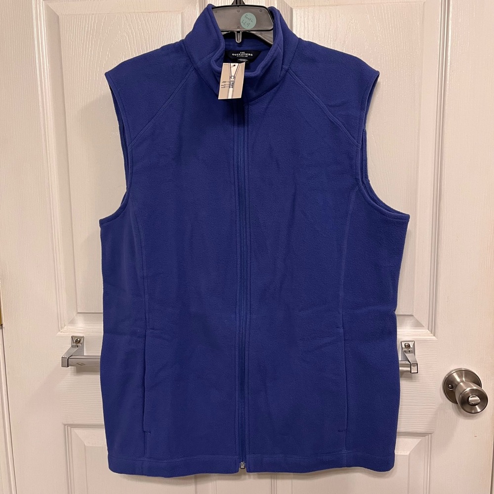 Lands End The Outfitters Fleece Vest Mens Medium Blue Full Zip Mock Neck Pocket